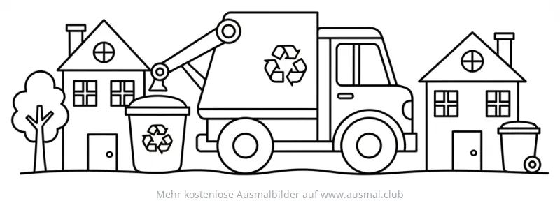 Müllwagen leert Recyclingtonne Ausmalbild