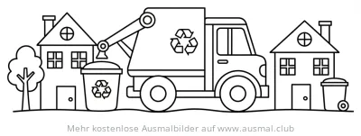 Müllwagen leert Recyclingtonne Ausmalbild