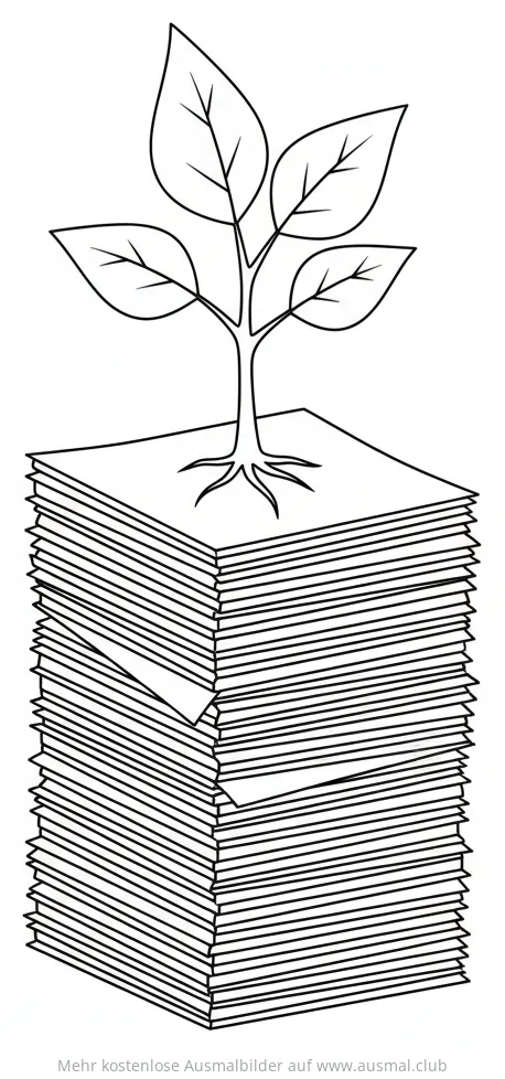 Papierstapel mit Baum Ausmalbild