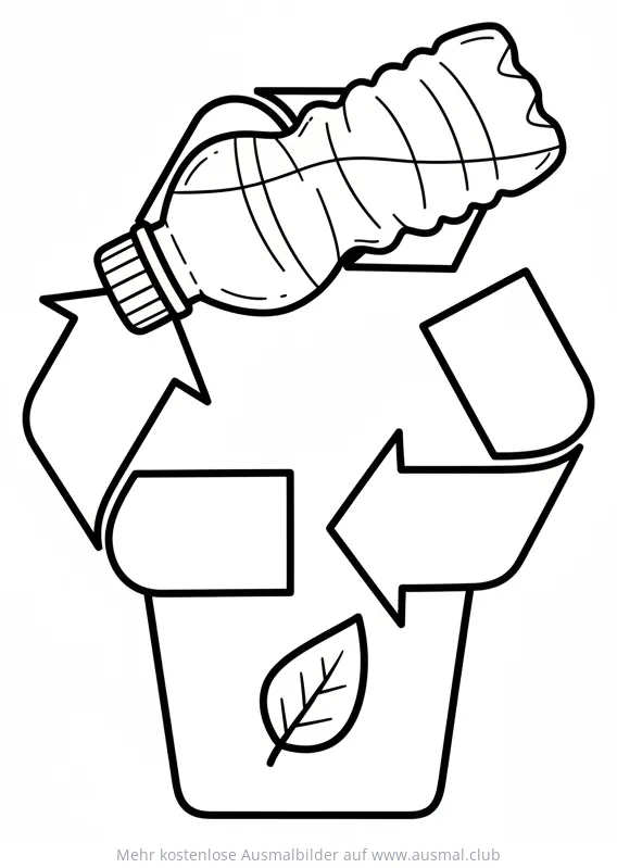 Recycling Symbol mit Plastikflasche Ausmalbild