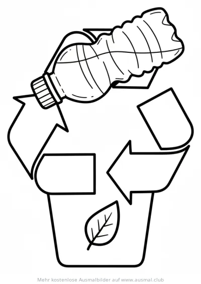 Recycling Symbol mit Plastikflasche Ausmalbild