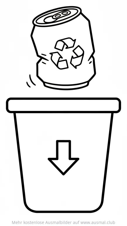 Aluminiumdose im Mülleimer Ausmalbild