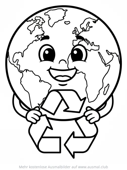 Freundliche Erde mit Recycling-Symbol Ausmalbild