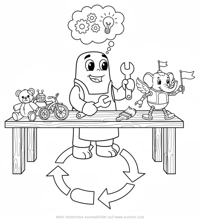 Handwerker repariert Spielzeug Ausmalbild