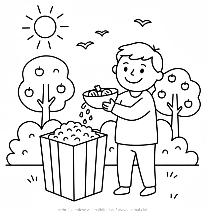 Junge kompostiert organische Abfälle Ausmalbild