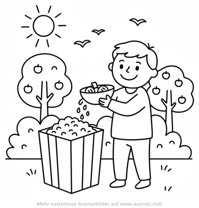 Junge kompostiert organische Abfälle Ausmalbild