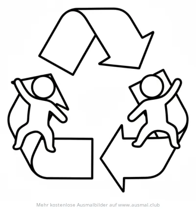 Recycling Symbol Ausmalbild mit Figuren