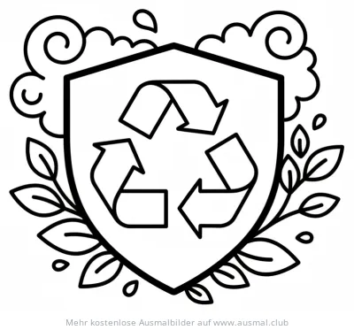 Recycling Schild mit Blättern und Wolken Ausmalbild