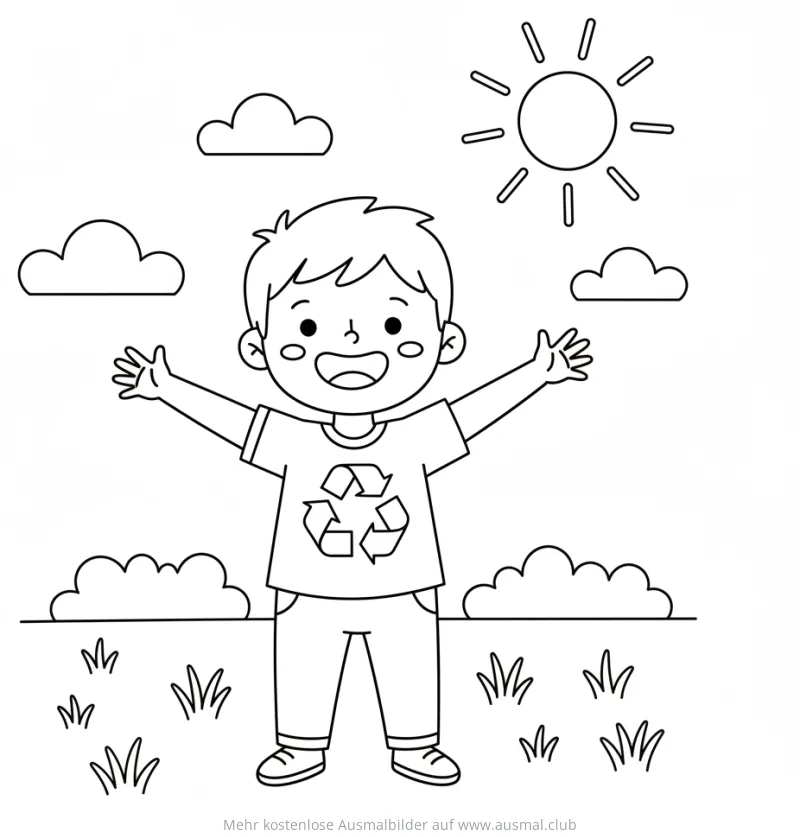 Junge mit Recycling Symbol Ausmalbild