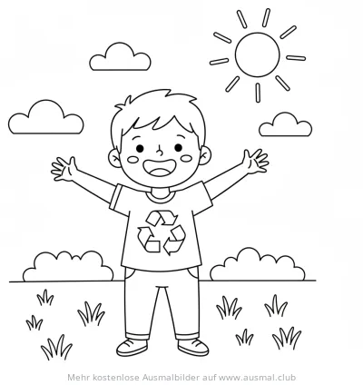 Junge mit Recycling Symbol Ausmalbild