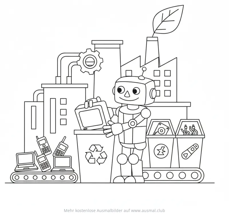 Roboter recycelt Elektroschrott Ausmalbild
