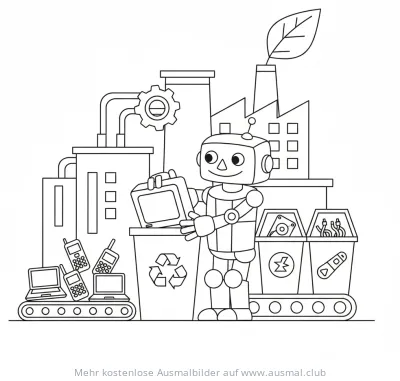 Roboter recycelt Elektroschrott Ausmalbild