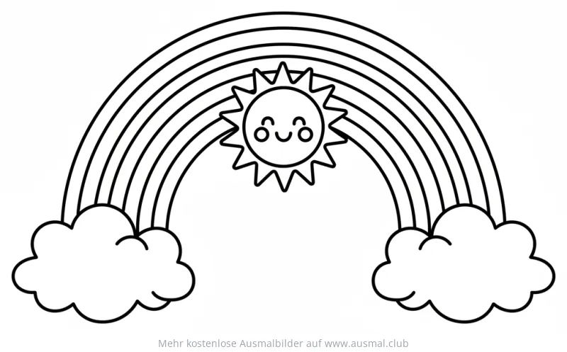 Freundlicher Regenbogen mit Sonne und Wolken Ausmalbild