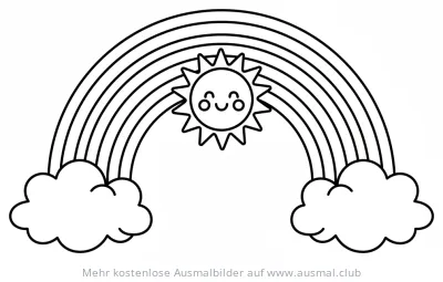 Freundlicher Regenbogen mit Sonne und Wolken Ausmalbild