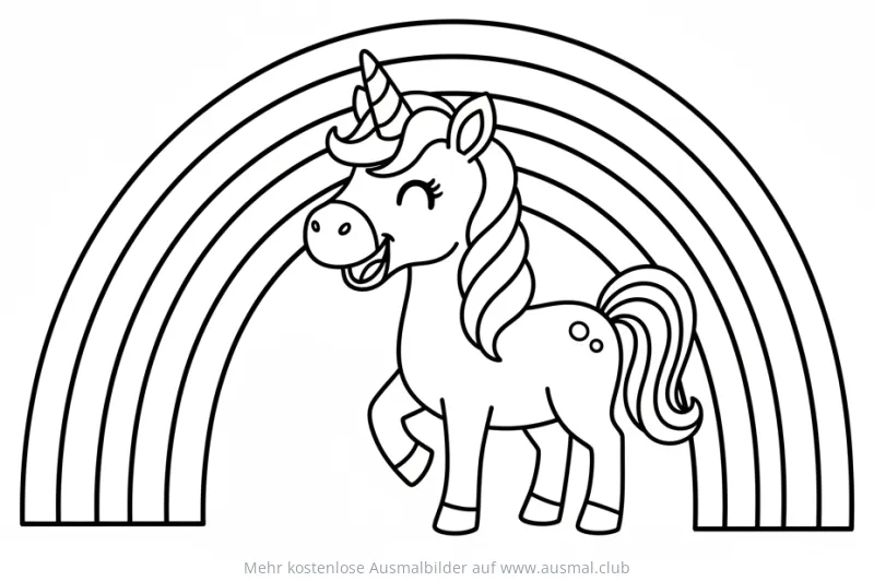 Einhorn vor Regenbogen Ausmalbild