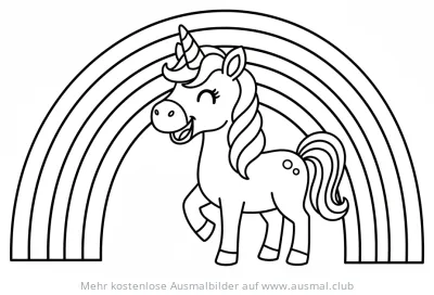 Einhorn vor Regenbogen Ausmalbild