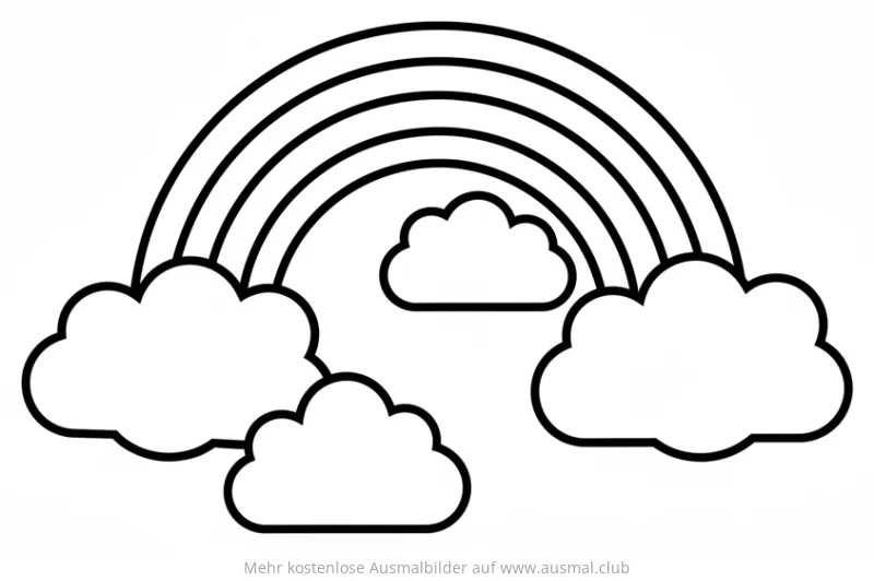 Einfaches Regenbogen Ausmalbild mit Wolken