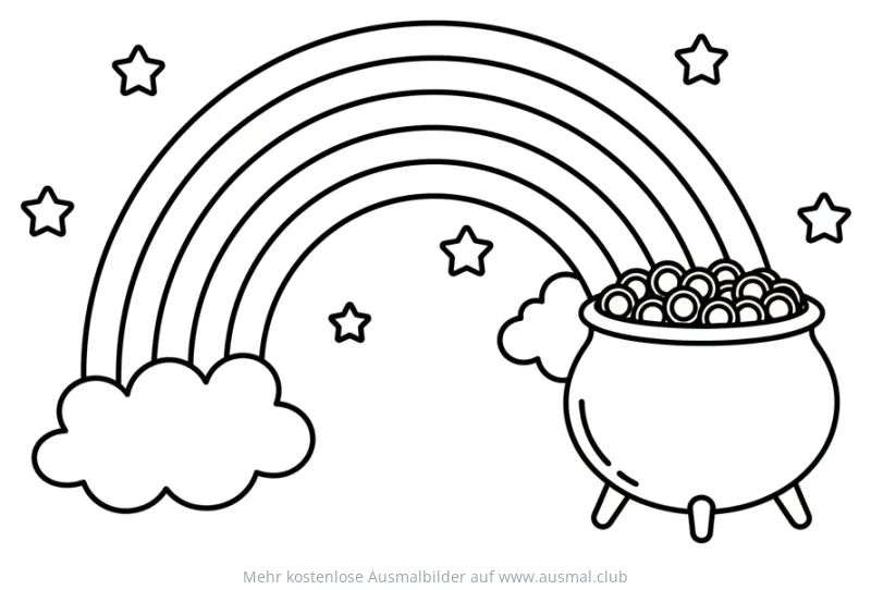Regenbogen mit Goldtopf Ausmalbild
