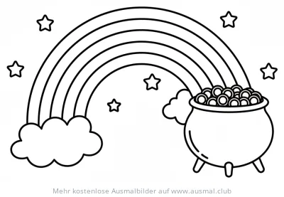 Regenbogen mit Goldtopf Ausmalbild