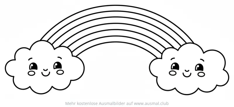 Regenbogen mit Wolken Ausmalbild