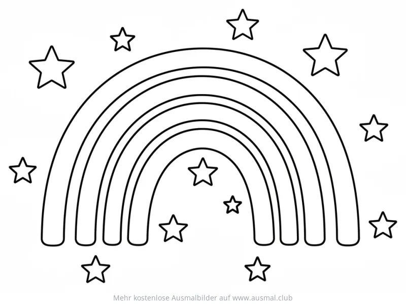 Regenbogen und Sterne Ausmalbild
