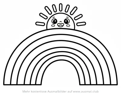 Regenbogen mit lachender Sonne Ausmalbild