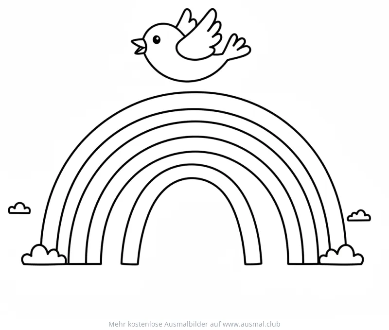 Regenbogen mit Vogel Ausmalbild