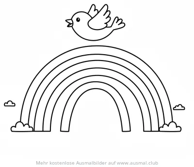 Regenbogen mit Vogel Ausmalbild
