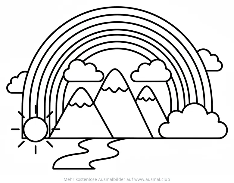 Regenbogen über Berglandschaft Ausmalbild