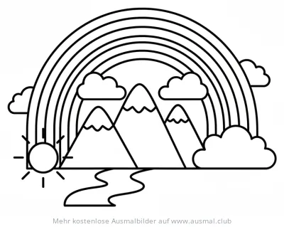 Regenbogen über Berglandschaft Ausmalbild