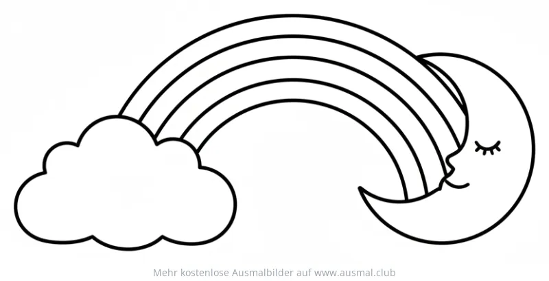Regenbogen mit Mond Ausmalbild