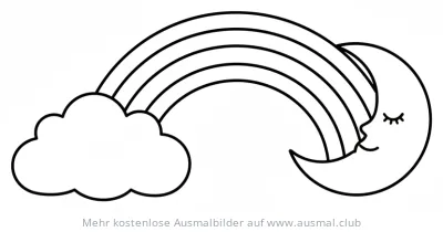 Regenbogen mit Mond Ausmalbild