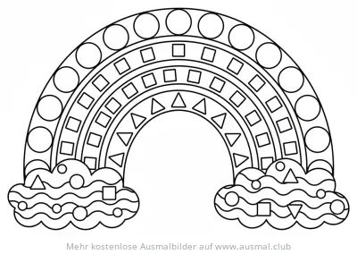 Regenbogen Ausmalbild mit Kreisen, Quadraten und Dreiecken