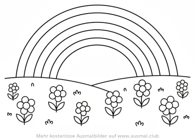 Regenbogen über einer Blumenwiese Ausmalbild