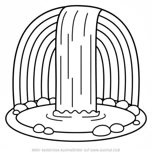 Regenbogen und Wasserfall Ausmalbild für Kinder