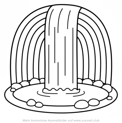 Regenbogen und Wasserfall Ausmalbild für Kinder