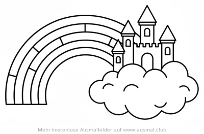 Schloss auf Wolke mit Regenbogen Ausmalbild