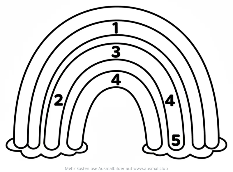 Regenbogen Ausmalbild mit Zahlen