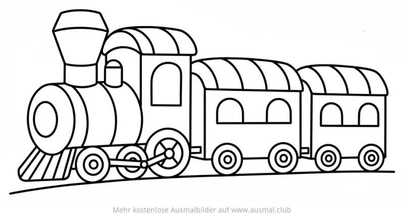 Zug Ausmalbild mit Lok und zwei Waggons