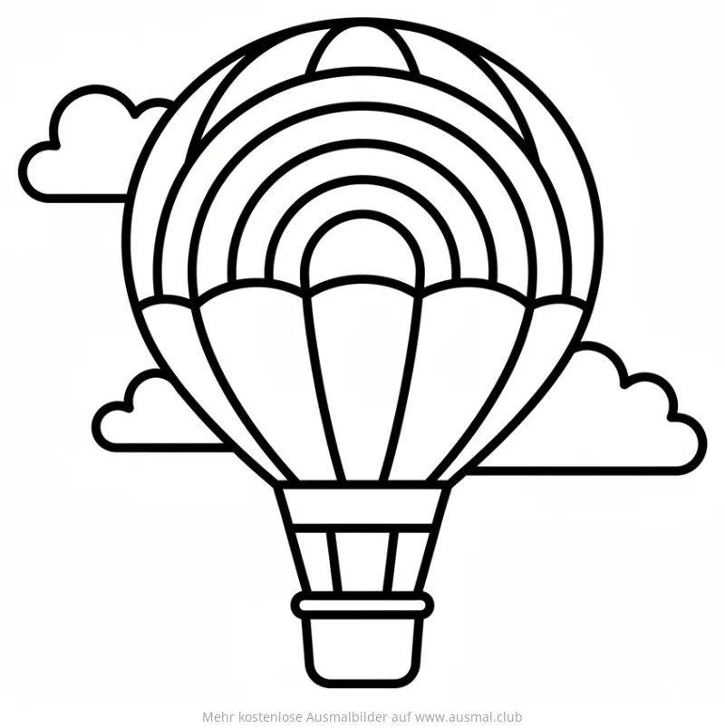 Heißluftballon Ausmalbild zwischen Wolken