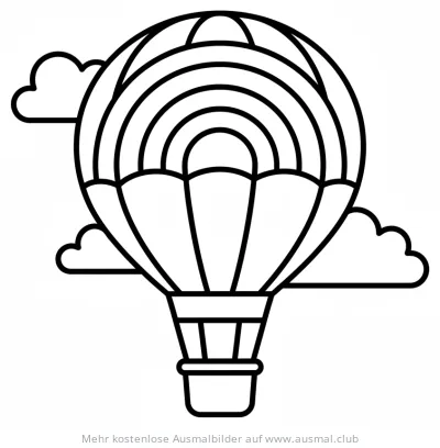 Heißluftballon Ausmalbild zwischen Wolken