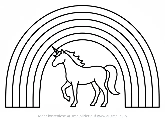 Einhorn unter Regenbogen Ausmalbild