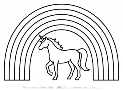 Einhorn unter Regenbogen Ausmalbild
