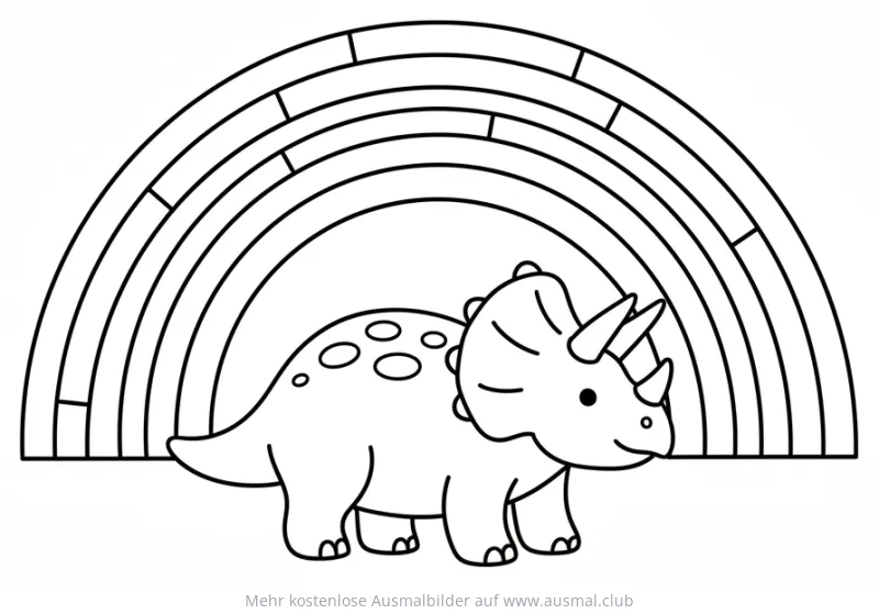 Dino unter Regenbogen Ausmalbild