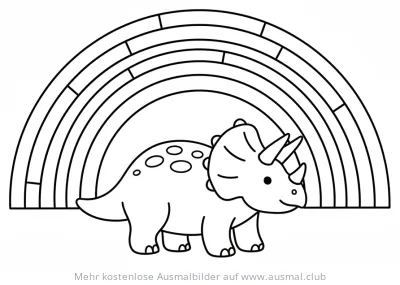 Dino unter Regenbogen Ausmalbild