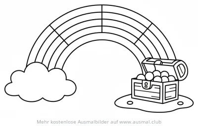 Regenbogen mit Schatztruhe Ausmalbild