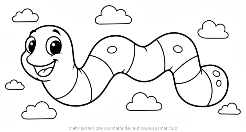 Freundlicher Wurm Ausmalbild zwischen Wolken