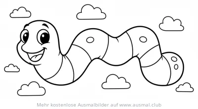 Freundlicher Wurm Ausmalbild zwischen Wolken