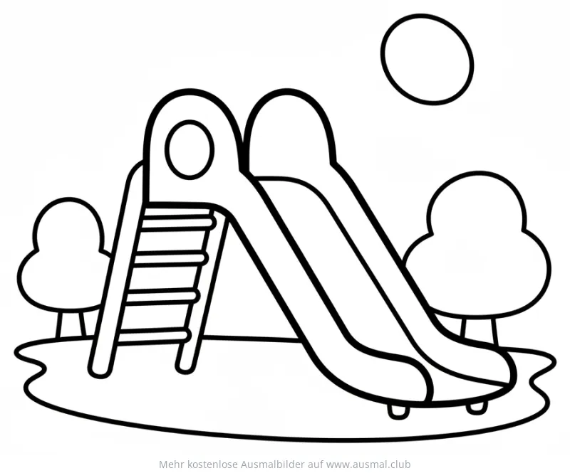 Rutsche Ausmalbild mit Leiter, Bäumen und Sonne