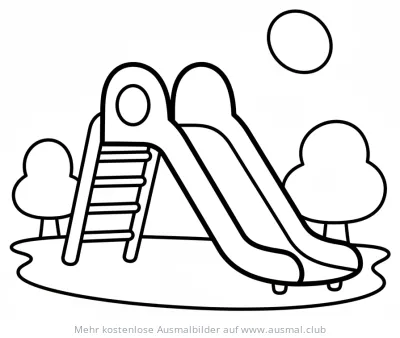 Rutsche Ausmalbild mit Leiter, Bäumen und Sonne